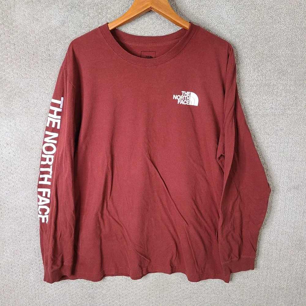 The North Face Shirt Mens XXL Red Long Sleeve Crew Neck Cotton Casual Outdoors